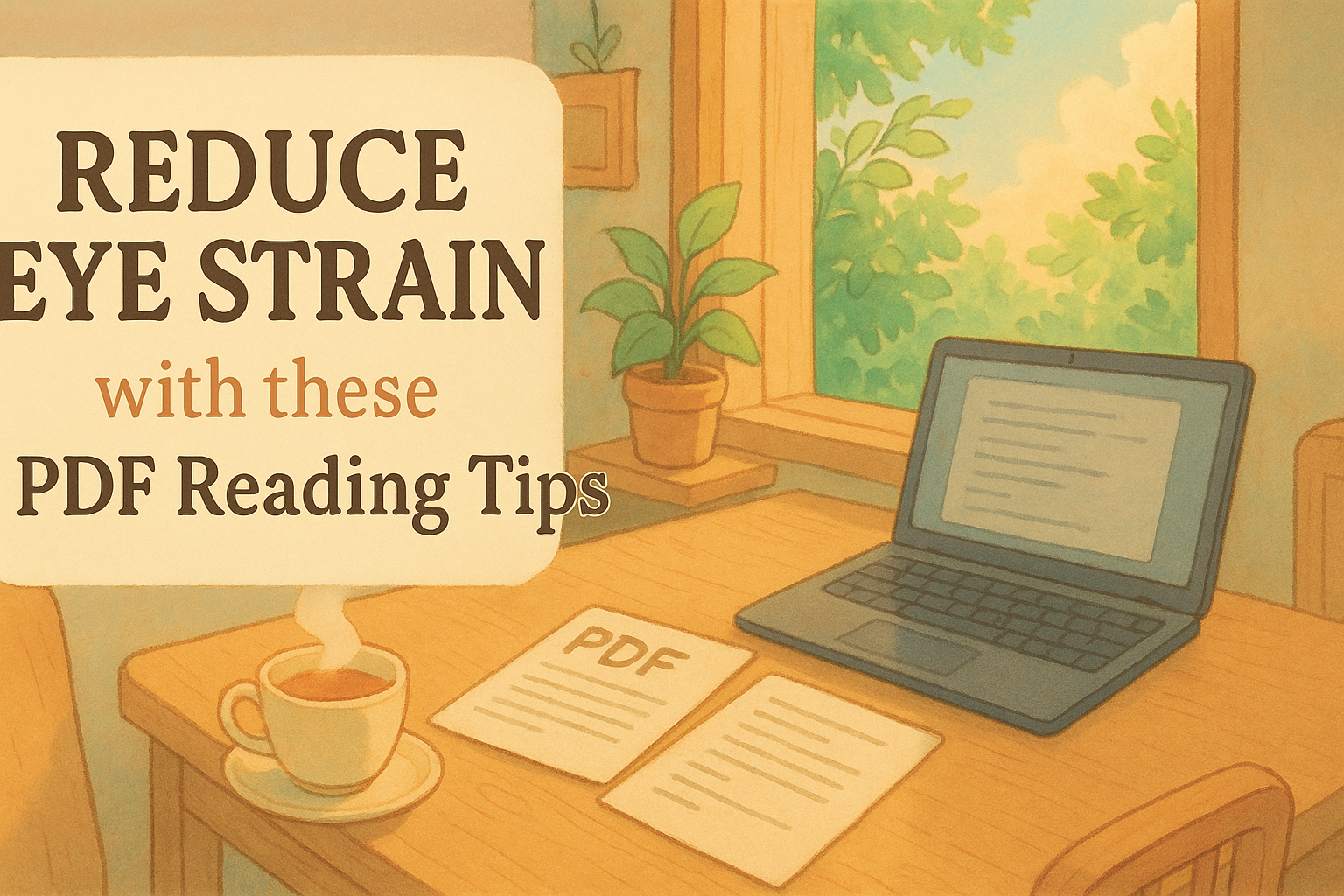 reduce-eye-strain-pdf-reading-tips-coffee-plant-workspace