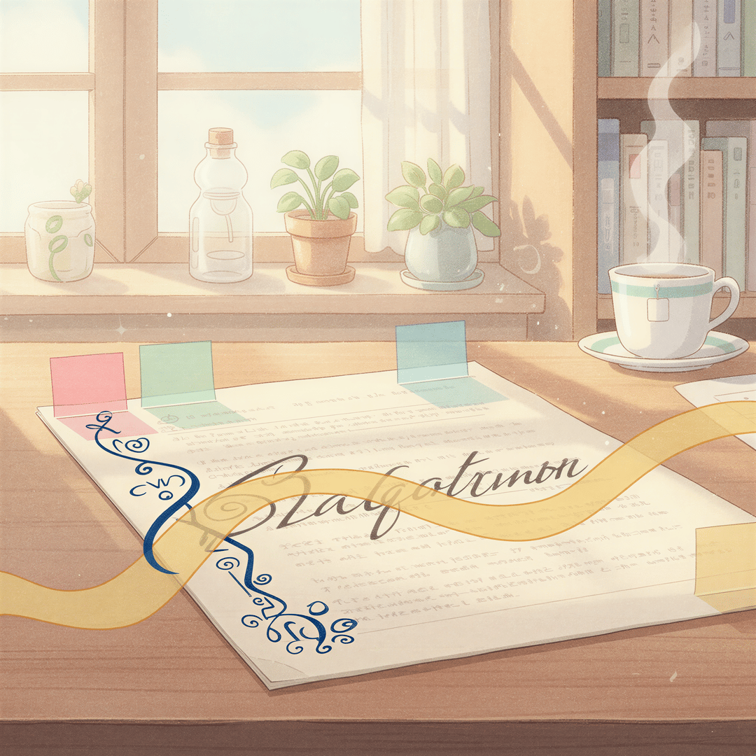 A visual representation of the four-pass highlighting workflow using different colored highlighters and small sticky tabs on a printed page.