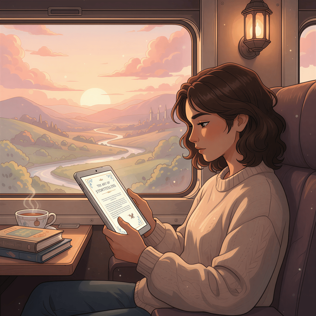 Developer reading a PDF of GitHub documentation on a tablet in a park, relaxed and focused.